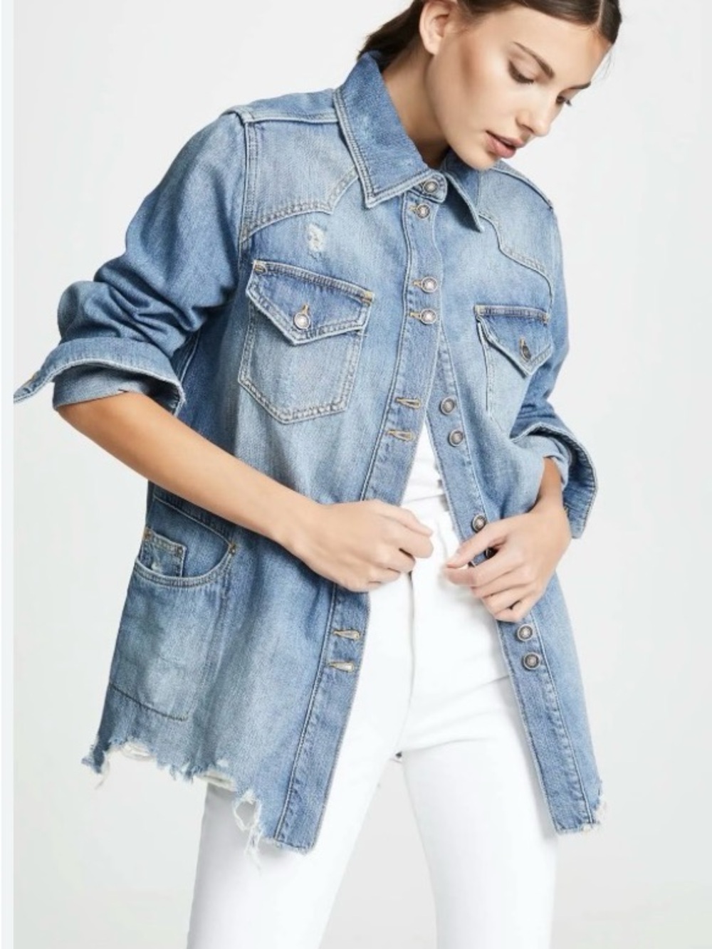 Free People Moon Child Faded Blue Distressed Denim Jacket Sz Small - Picture 4 of 13